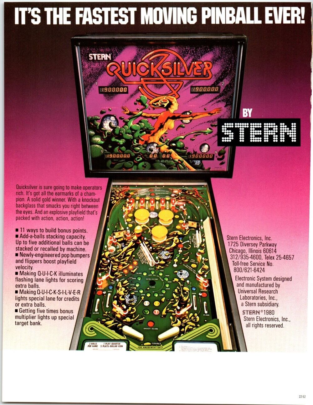 Quicksilver Pinball FLYER Original Game Artwork Sheet Retro Fantasy Vintage